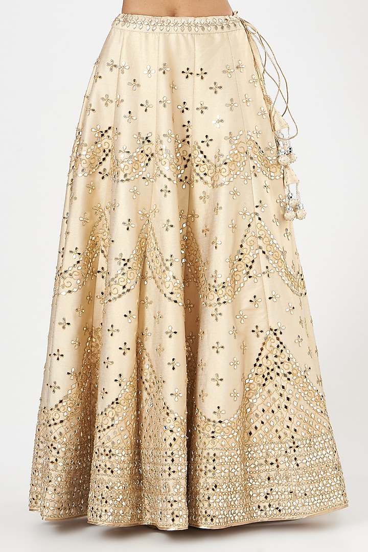 Ivory Dupion Silk Embroidered Wedding Lehenga Set by Vandana Sethi at Pernia's Pop Up Shop