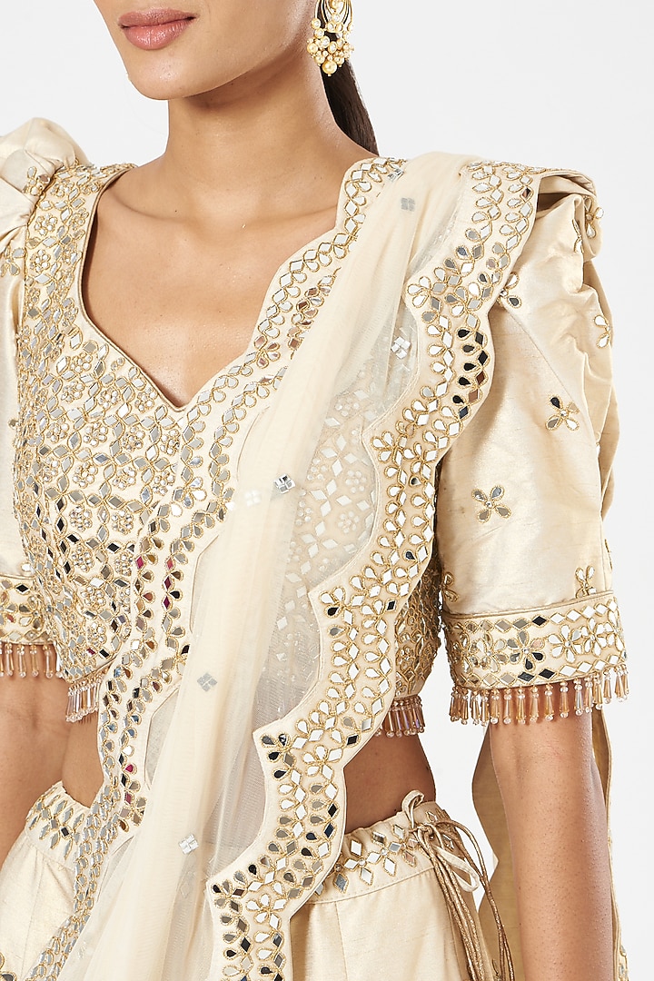 Ivory Dupion Silk Embroidered Wedding Lehenga Set by Vandana Sethi at Pernia's Pop Up Shop