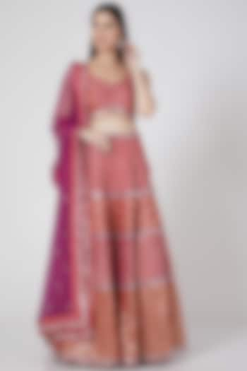 Red & Fuchsia Chanderi Brocade Mirror Embroidered Wedding Lehenga Set by Vandana Sethi at Pernia's Pop Up Shop