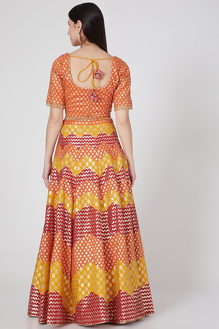 Multi Colored Embroidered & Brocade Wedding Lehenga Set by Vandana Sethi at Pernia's Pop Up Shop