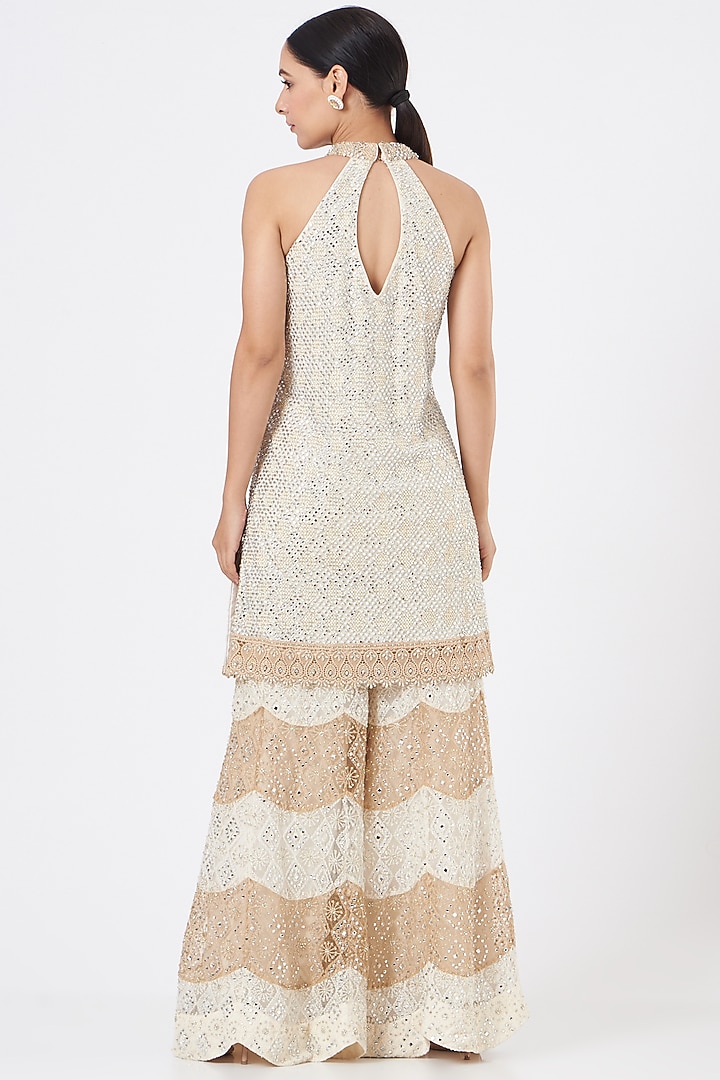 Beige Chikankari Bridal Sharara Set by Vandana Sethi at Pernia's Pop Up Shop
