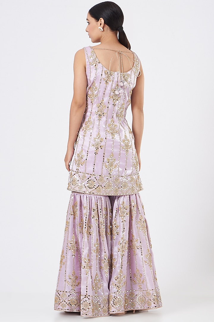 Lilac Organza Mirror Embroidered Gharara Set by Vandana Sethi at Pernia's Pop Up Shop