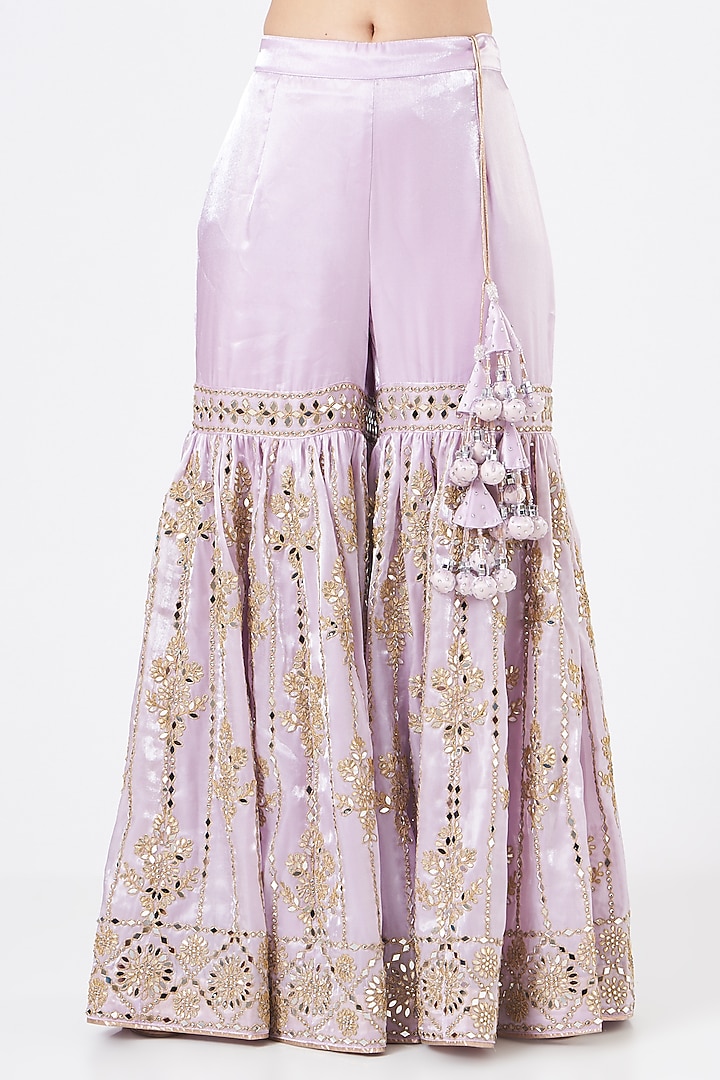 Lilac Organza Mirror Embroidered Gharara Set by Vandana Sethi at Pernia's Pop Up Shop