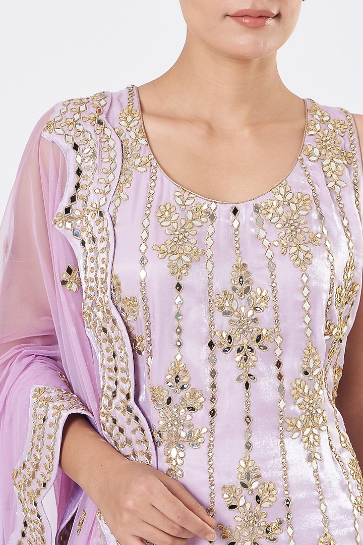Lilac Organza Mirror Embroidered Gharara Set by Vandana Sethi at Pernia's Pop Up Shop