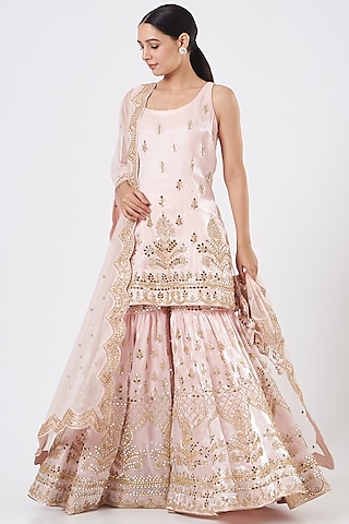 Blush Pink Organza Mirror Embroidered Gharara Set by Vandana Sethi