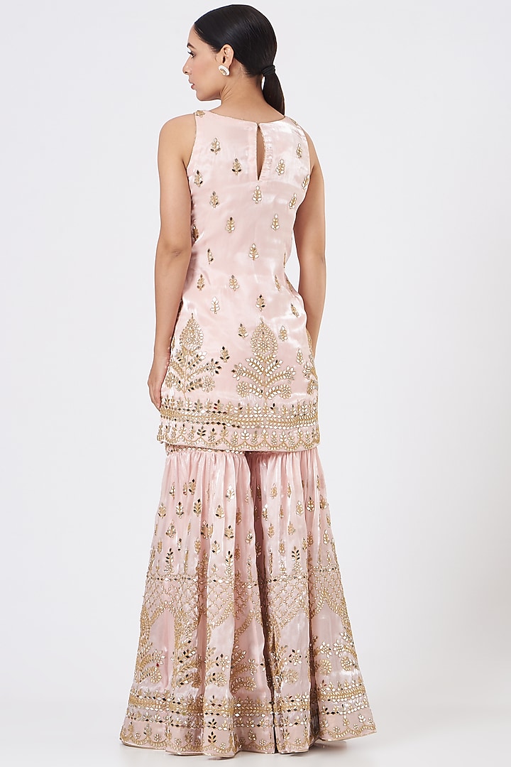 Blush Pink Organza Mirror Embroidered Gharara Set by Vandana Sethi at Pernia's Pop Up Shop