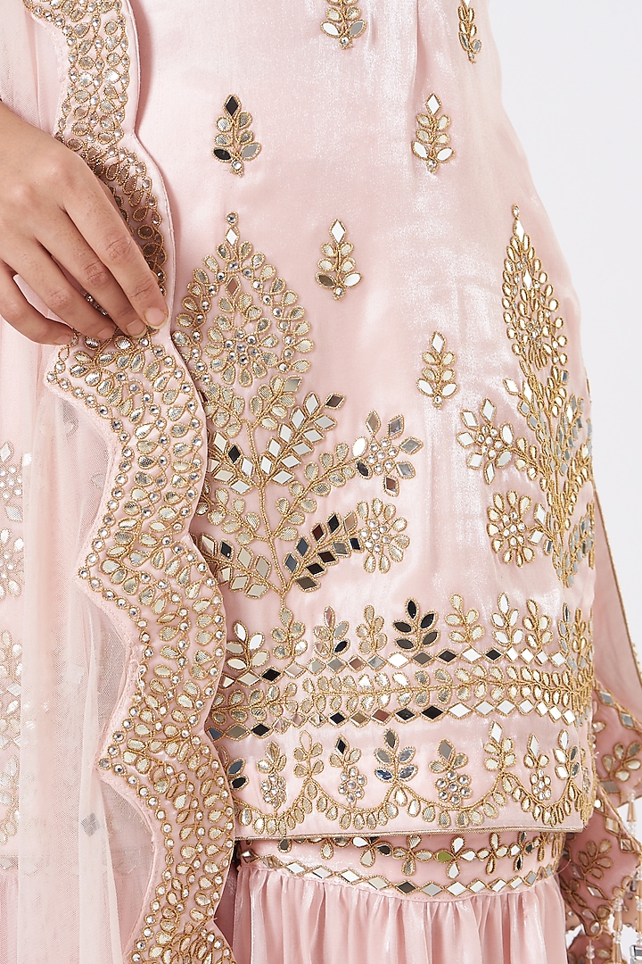 Blush Pink Organza Mirror Embroidered Gharara Set by Vandana Sethi at Pernia's Pop Up Shop