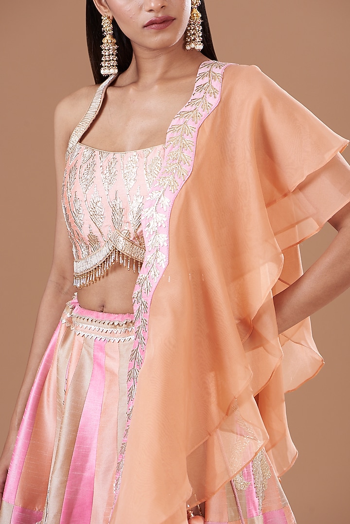 Multi-Colored Dupion Raw Silk Embroidered Wedding Lehenga Set by Vandana Sethi at Pernia's Pop Up Shop