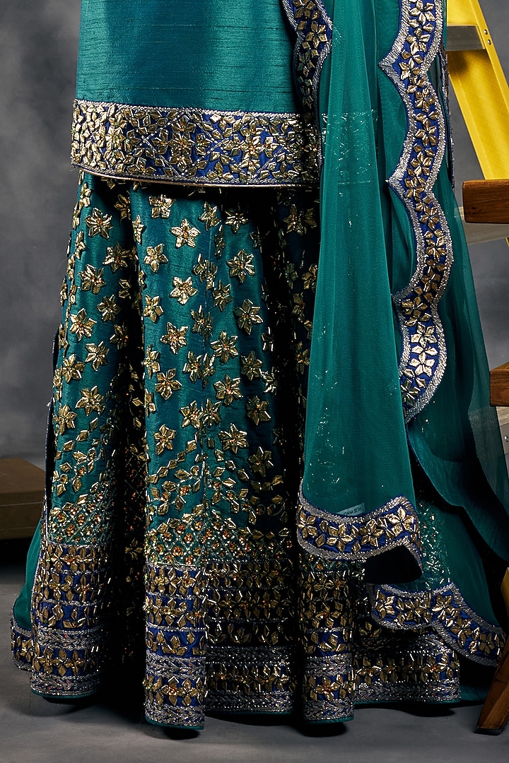 Rama Green Dupion Silk Gota Patti Embroidered Gharara Set by Vandana Sethi at Pernia's Pop Up Shop