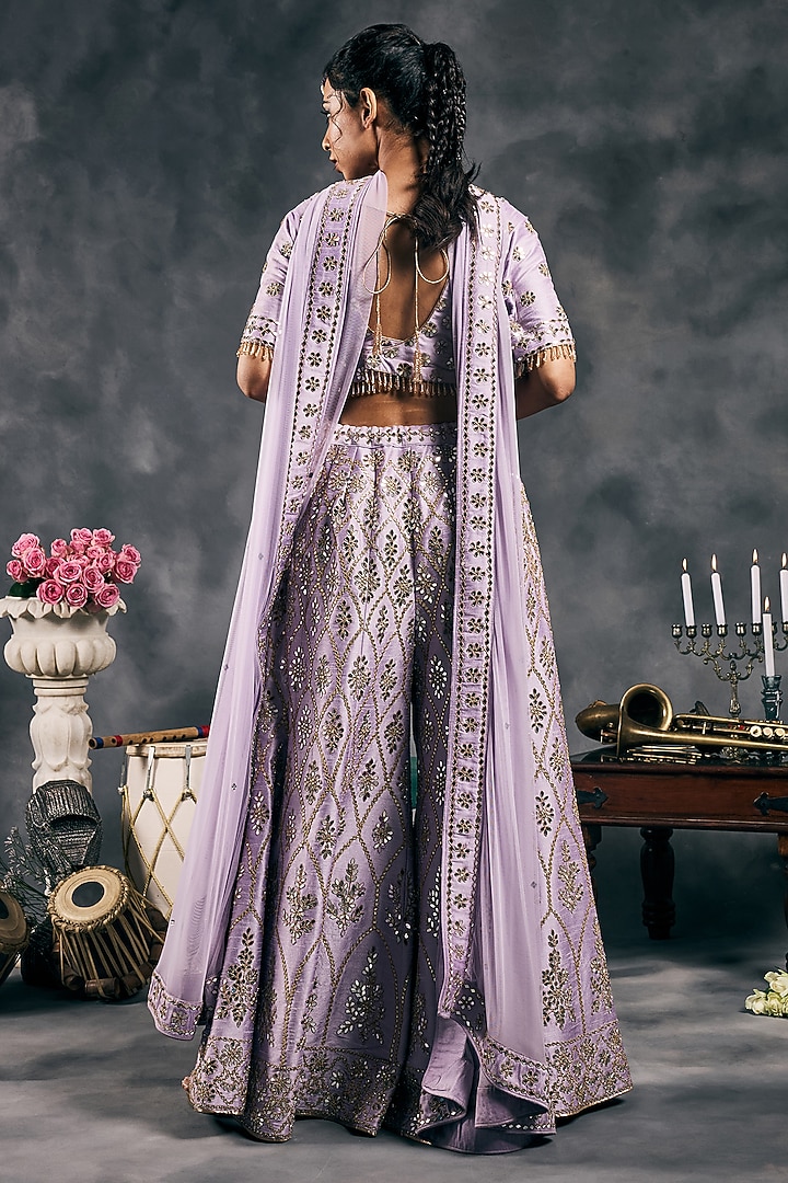 Lavender Dupion Silk Mirror Work Bridal Sharara Set by Vandana Sethi at Pernia's Pop Up Shop