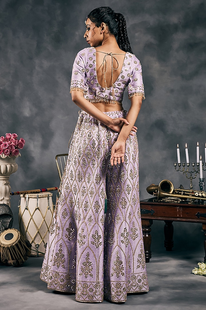 Lavender Dupion Silk Mirror Work Bridal Sharara Set by Vandana Sethi at Pernia's Pop Up Shop