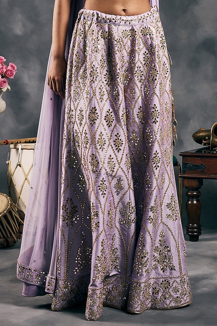 Lavender Dupion Silk Mirror Work Bridal Sharara Set by Vandana Sethi at Pernia's Pop Up Shop