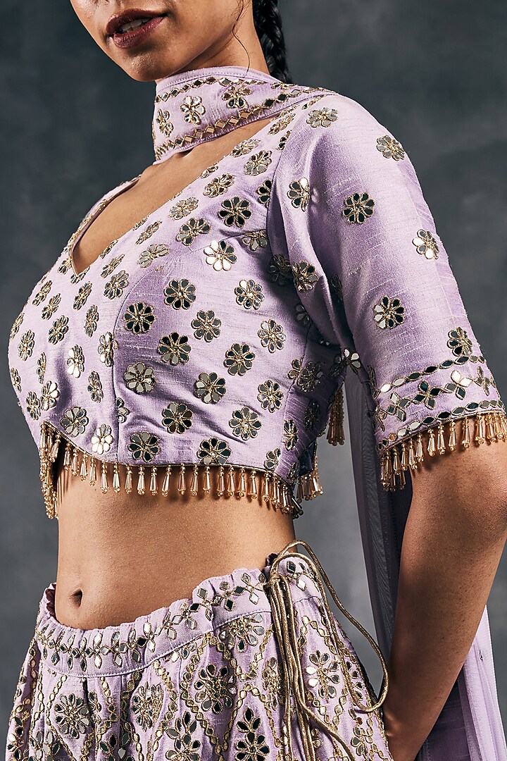 Lavender Dupion Silk Mirror Work Bridal Sharara Set by Vandana Sethi at Pernia's Pop Up Shop