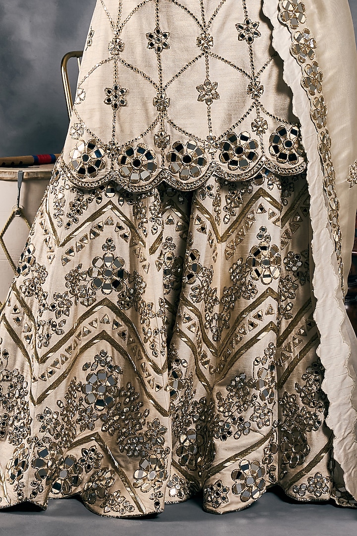 Ivory Organza Mirror Work Gharara Set by Vandana Sethi at Pernia's Pop Up Shop
