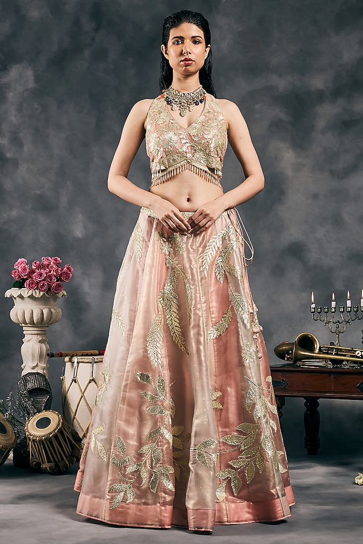 Multi-Colored Pastel Shimmer Organza Gota Embroidered Wedding Lehenga Set by Vandana Sethi at Pernia's Pop Up Shop