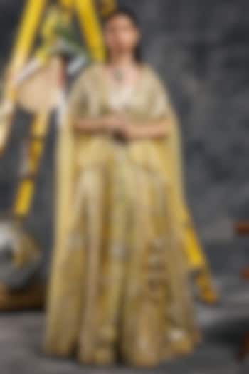 Yellow Shimmer Organza Gota Embroidered Wedding Lehenga Set by Vandana Sethi at Pernia's Pop Up Shop