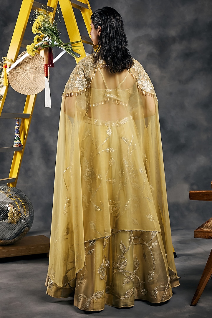Yellow Shimmer Organza Gota Embroidered Wedding Lehenga Set by Vandana Sethi at Pernia's Pop Up Shop