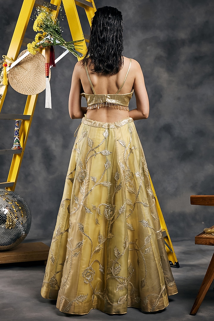 Yellow Shimmer Organza Gota Embroidered Wedding Lehenga Set by Vandana Sethi at Pernia's Pop Up Shop