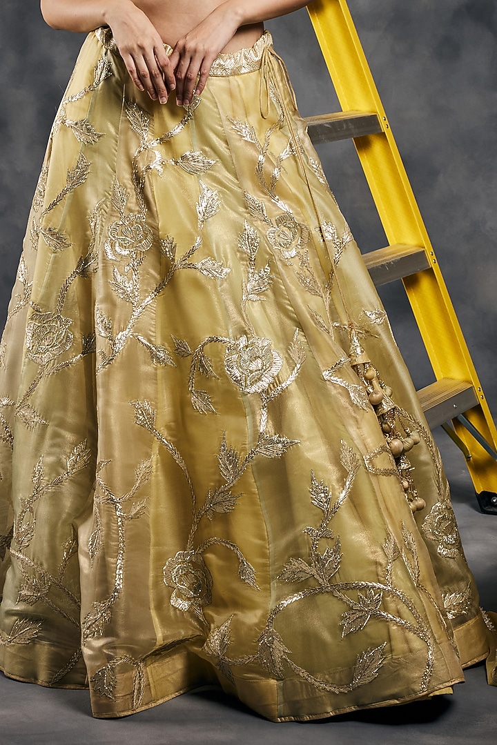 Yellow Shimmer Organza Gota Embroidered Wedding Lehenga Set by Vandana Sethi at Pernia's Pop Up Shop