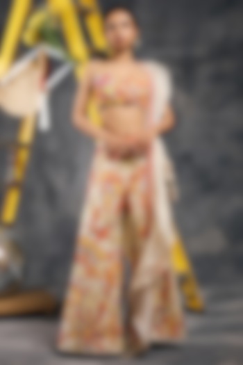 Ivory Shimmer Organza Bead Embroidered Bridal Sharara Set by Vandana Sethi at Pernia's Pop Up Shop