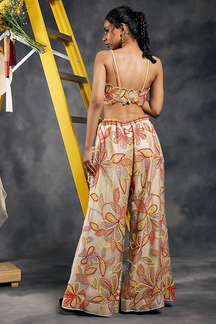 Ivory Shimmer Organza Bead Embroidered Bridal Sharara Set by Vandana Sethi at Pernia's Pop Up Shop