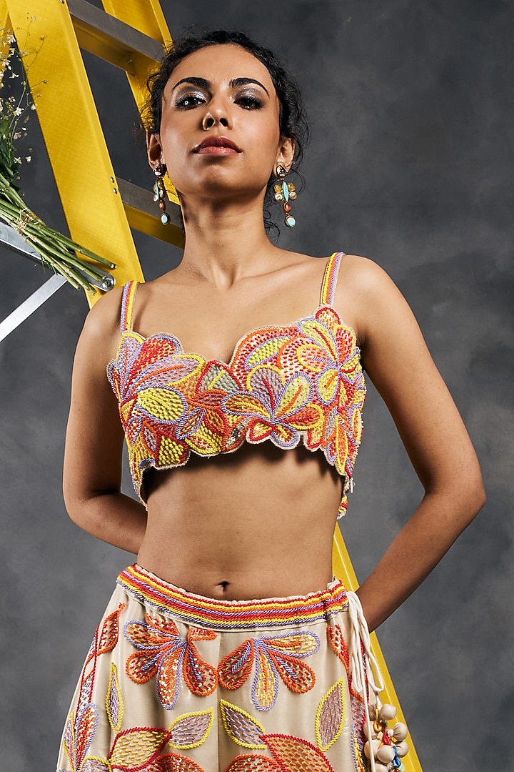 Ivory Shimmer Organza Bead Embroidered Bridal Sharara Set by Vandana Sethi at Pernia's Pop Up Shop