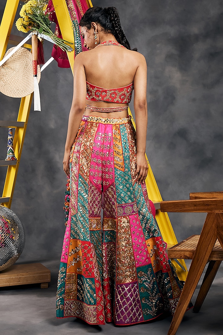 Multi-Colored Dupion Silk & Brocade Sequins Work Gharara Set by Vandana Sethi at Pernia's Pop Up Shop