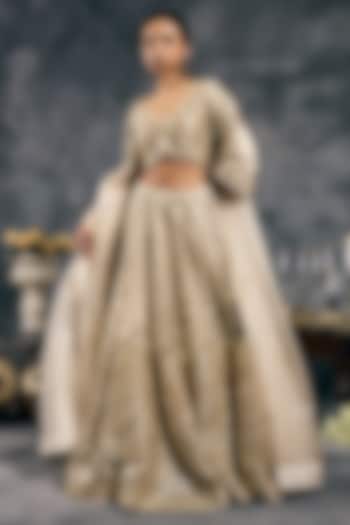 Ivory Shimmer Organza Gota Work Bridal Lehenga Set by Vandana Sethi at Pernia's Pop Up Shop