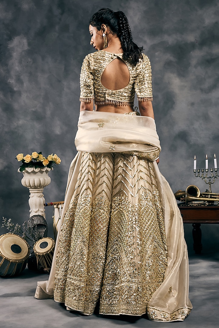 Ivory Shimmer Organza Gota Work Bridal Lehenga Set by Vandana Sethi at Pernia's Pop Up Shop