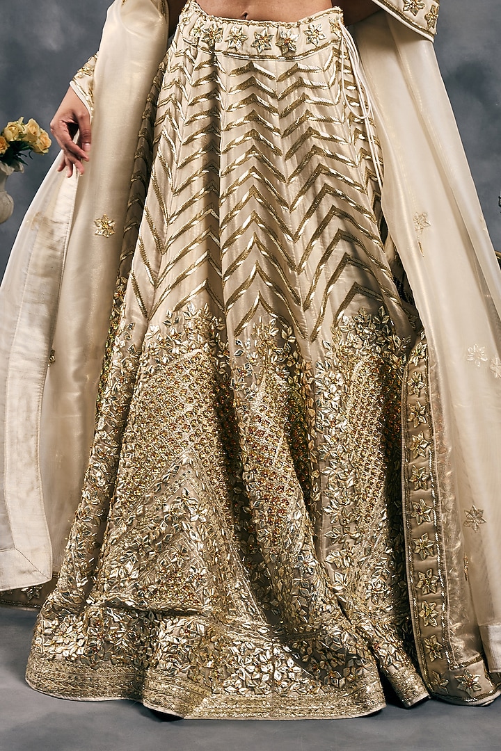 Ivory Shimmer Organza Gota Work Bridal Lehenga Set by Vandana Sethi at Pernia's Pop Up Shop