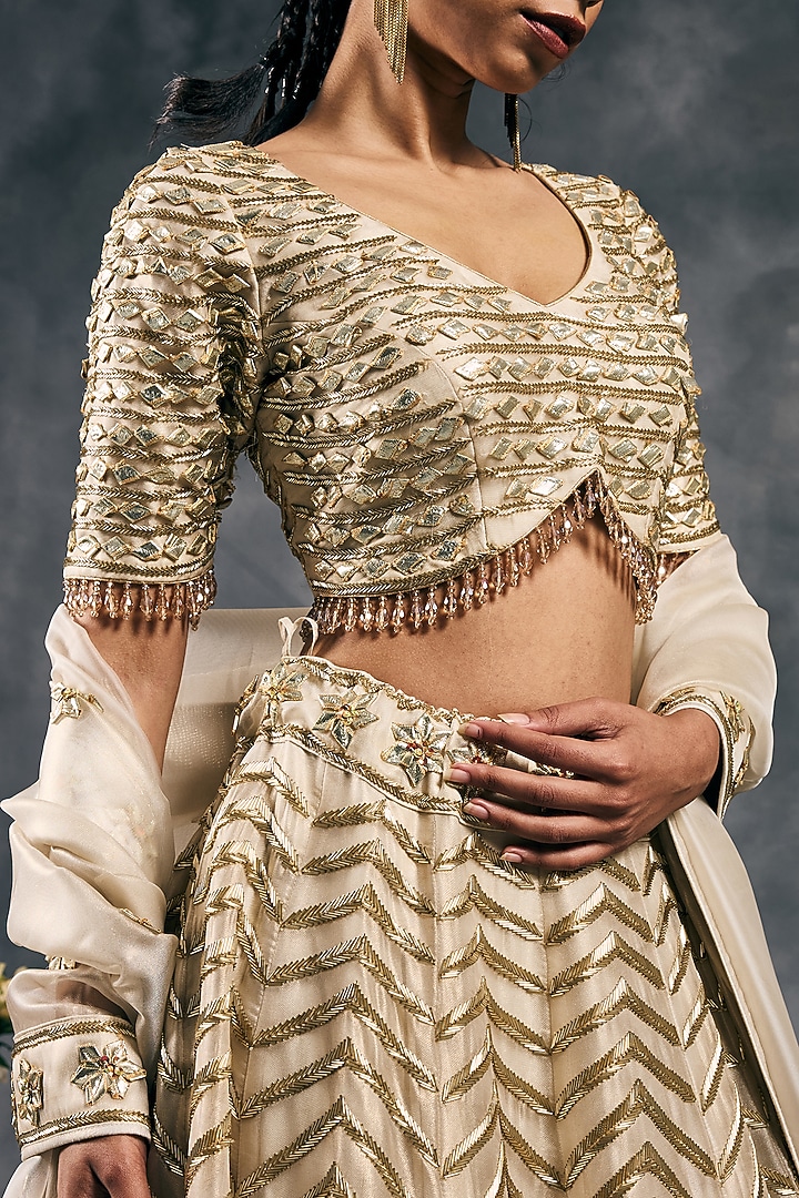 Ivory Shimmer Organza Gota Work Bridal Lehenga Set by Vandana Sethi at Pernia's Pop Up Shop