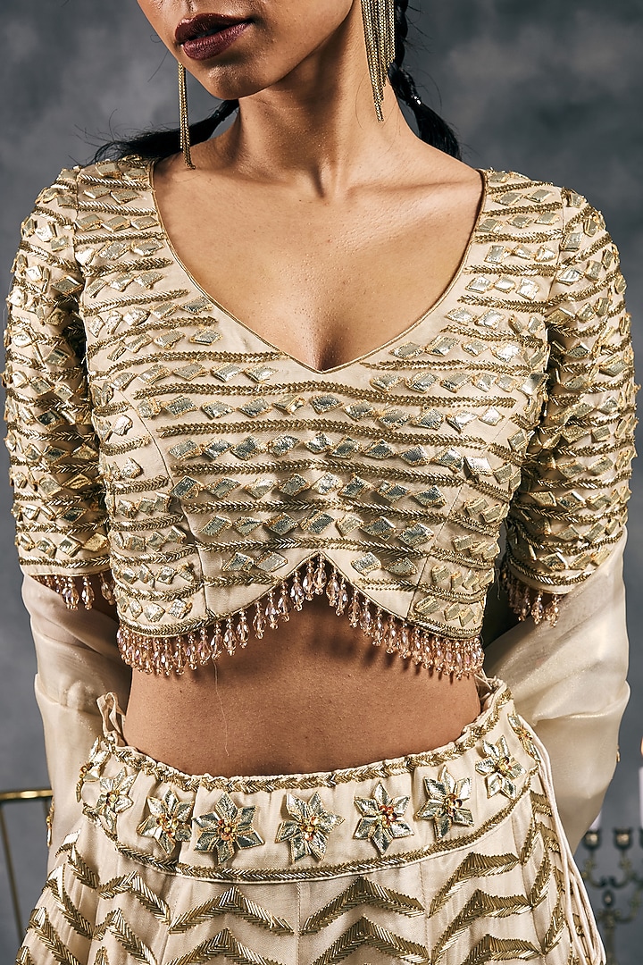 Ivory Shimmer Organza Gota Work Bridal Lehenga Set by Vandana Sethi at Pernia's Pop Up Shop