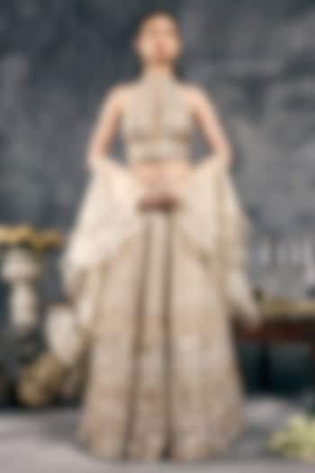 Ivory Shimmer Raw Silk Sequins Work Bridal Lehenga Set by Vandana Sethi at Pernia's Pop Up Shop