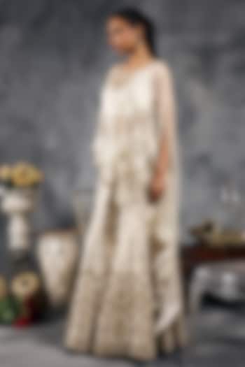 Ivory Shimmer Raw Silk Mirror Work Bridal Sharara Set by Vandana Sethi at Pernia's Pop Up Shop