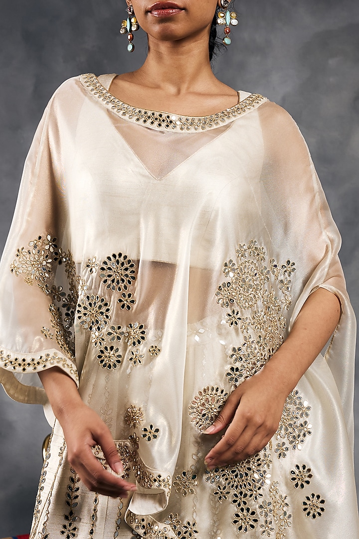 Ivory Shimmer Raw Silk Mirror Work Bridal Sharara Set by Vandana Sethi at Pernia's Pop Up Shop
