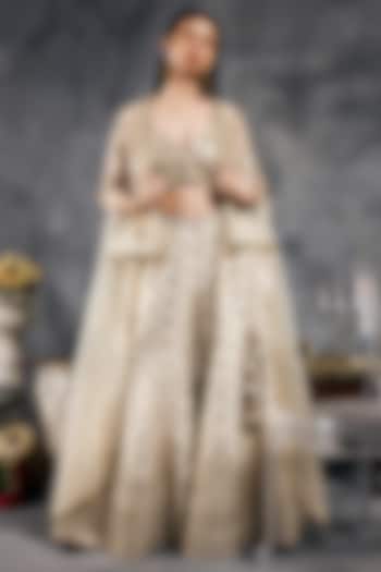 Ivory Shimmer Raw Silk Mirror Work Bridal Sharara Set by Vandana Sethi at Pernia's Pop Up Shop