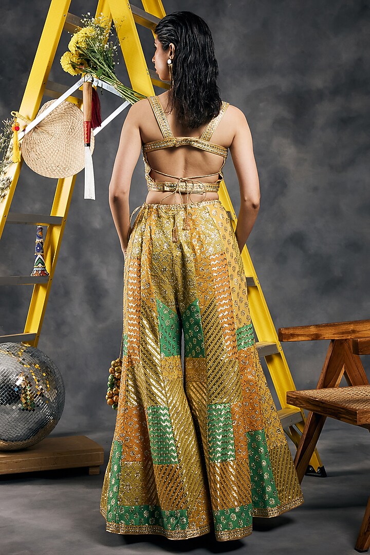 Multi-Colored Chanderi Silk Swarovski Work Bridal Sharara Set by Vandana Sethi at Pernia's Pop Up Shop