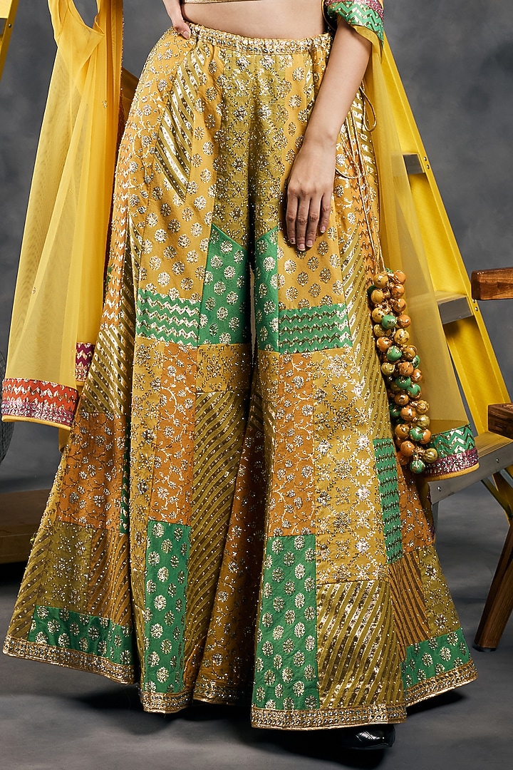 Multi-Colored Chanderi Silk Swarovski Work Bridal Sharara Set by Vandana Sethi at Pernia's Pop Up Shop