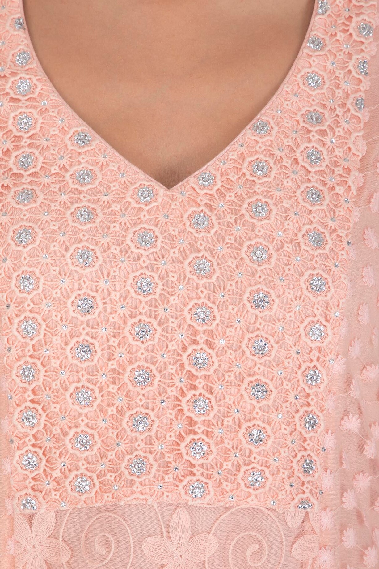 Women's Peach Embellished Kurta Sets with Overcoat