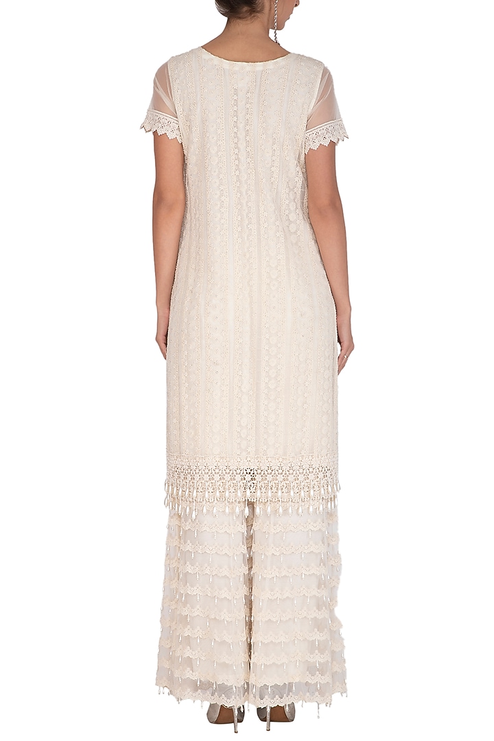 Ivory Embellished Bridal Sharara Set by Vandana Sethi at Pernia's Pop Up Shop