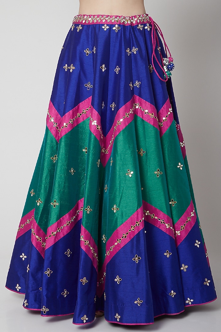 Cobalt Blue Mirror Embroidered Wedding Lehenga Set by Vandana Sethi at Pernia's Pop Up Shop