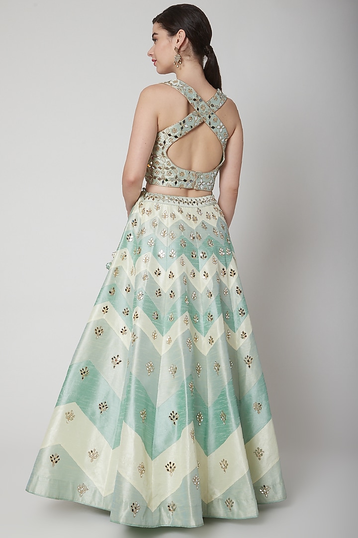 Emerald Green Embroidered Chevron Wedding Lehenga Set by Vandana Sethi at Pernia's Pop Up Shop