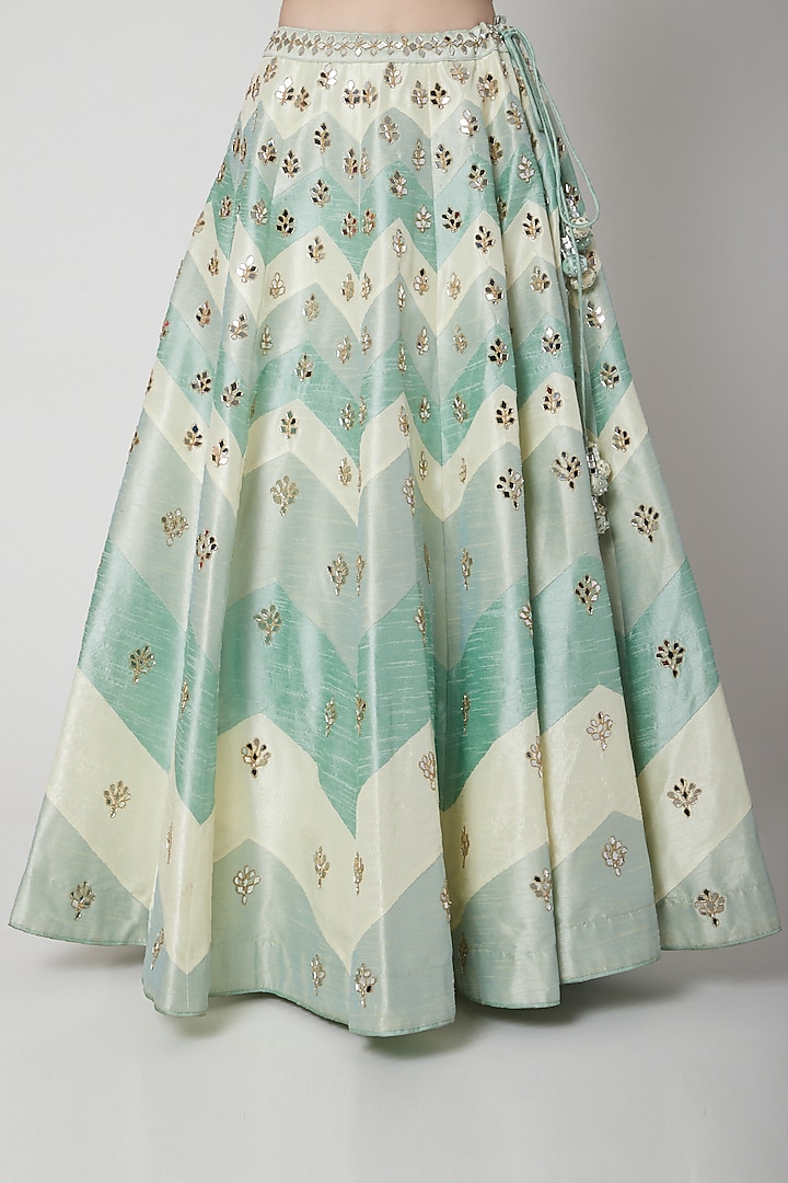 Emerald Green Embroidered Chevron Wedding Lehenga Set by Vandana Sethi at Pernia's Pop Up Shop