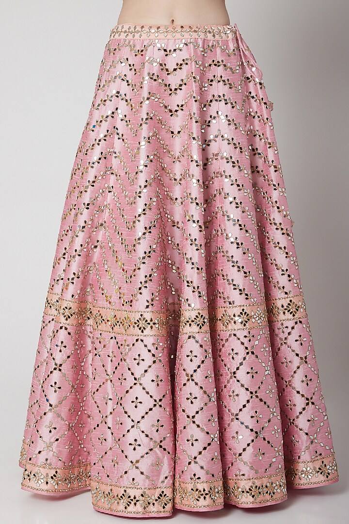 Blush Pink Mirror Embroidered Wedding Lehenga Set by Vandana Sethi at Pernia's Pop Up Shop
