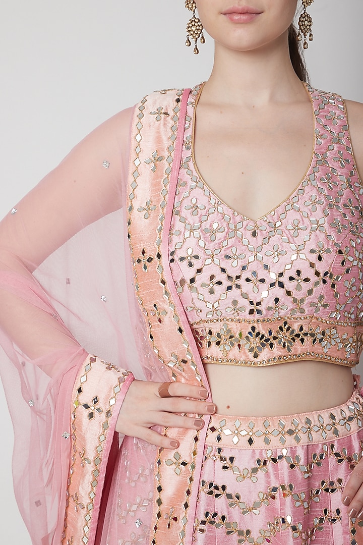Blush Pink Mirror Embroidered Wedding Lehenga Set by Vandana Sethi at Pernia's Pop Up Shop