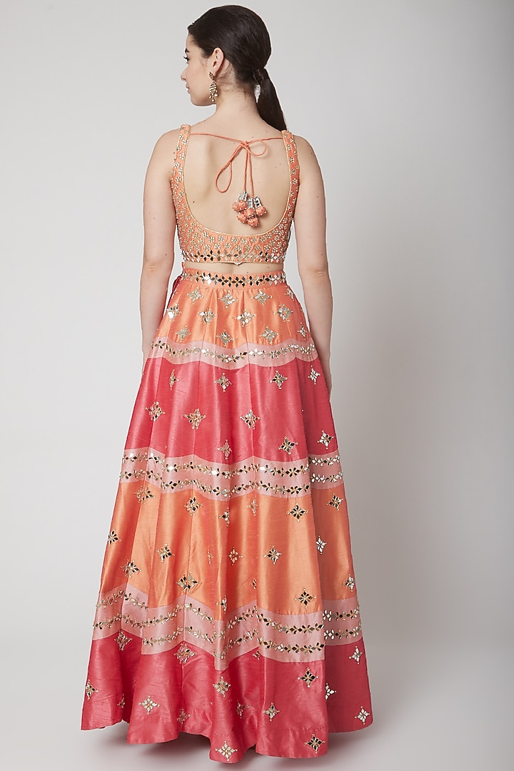 Peach Mirror Embroidered Wedding Lehenga Set by Vandana Sethi at Pernia's Pop Up Shop