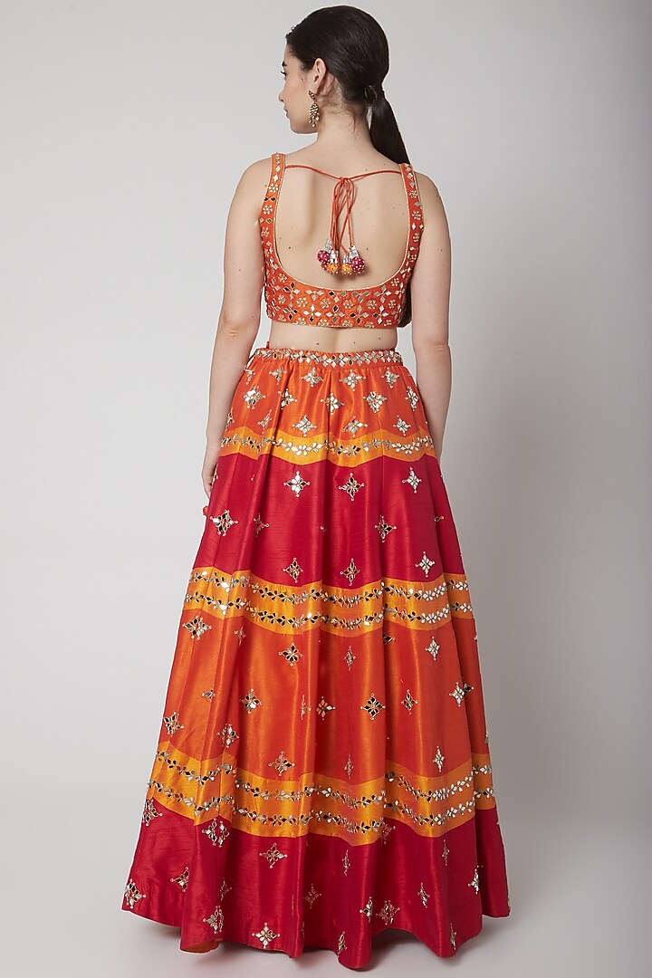 Orange Mirror Embroidered Wedding Lehenga Set by Vandana Sethi at Pernia's Pop Up Shop