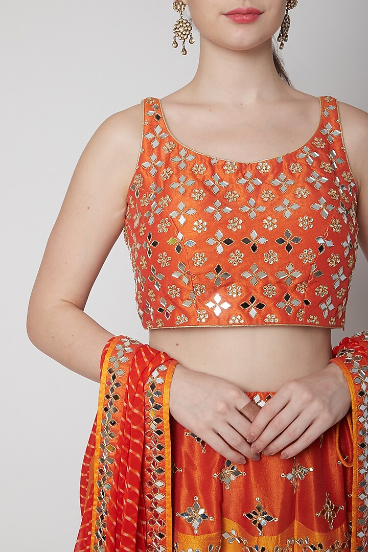 Orange Mirror Embroidered Wedding Lehenga Set by Vandana Sethi at Pernia's Pop Up Shop