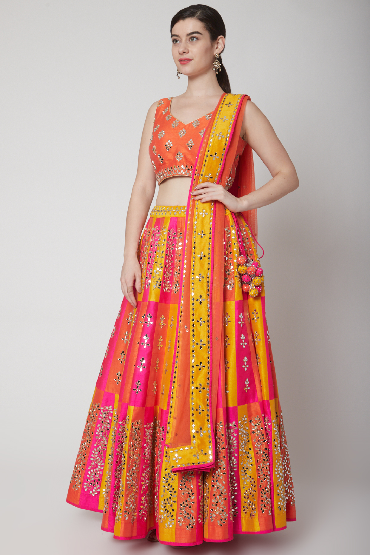 Orange Embroidered Lehenga Set by Vandana Sethi