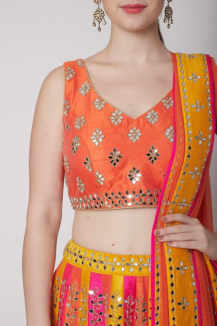 Orange Embroidered Wedding Lehenga Set by Vandana Sethi at Pernia's Pop Up Shop